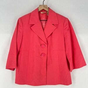 Trevan Coral Linen‎ Silk 2 Button  Blazer 3/4 Flare Sleeves Pockets Lightweight
